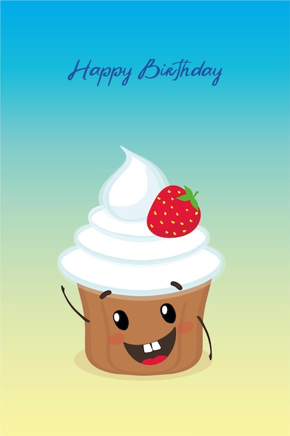 Vettore cupcake cartolina torta di compleanno in stile cartone animato