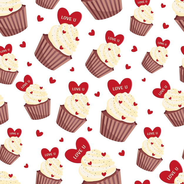 Cupcake seamless pattern for Valentine's Day. Background for gift boxes, wrapping paper, wallpapers,