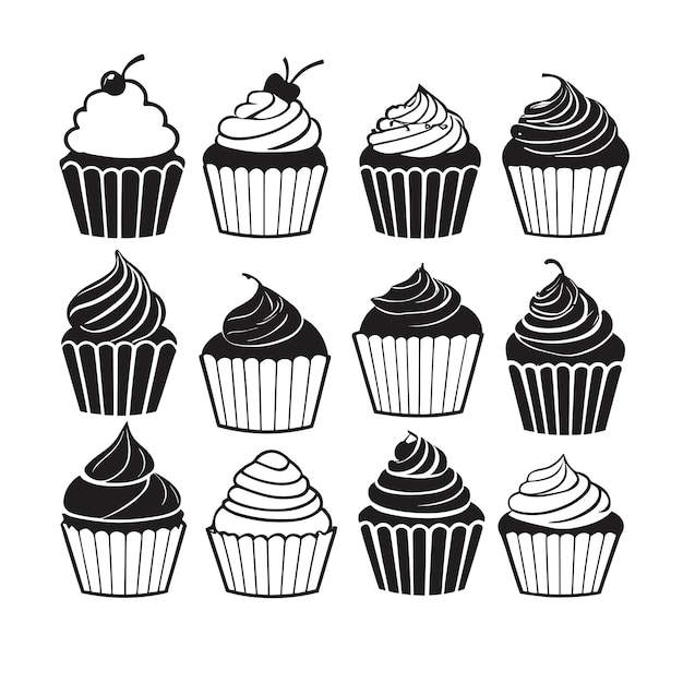 Cupcake set logo icon flat silhouette collection illustration