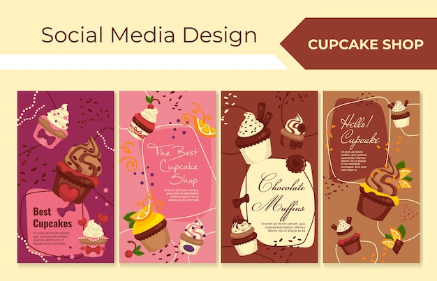 Cupcake shop bakery with dessert set vector illustration