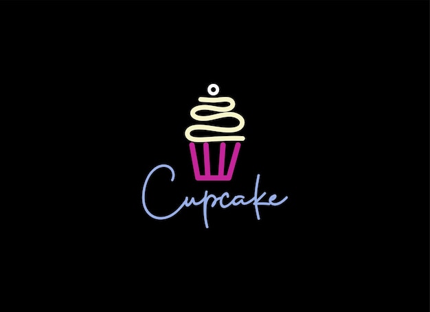 Premium Vector | Cupcake shop logo. round linear logo of cake store on black  background