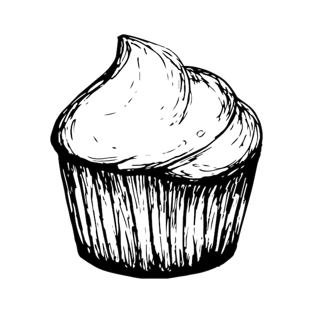 Cupcake sketch Monochrome black and white ink sketch isolated