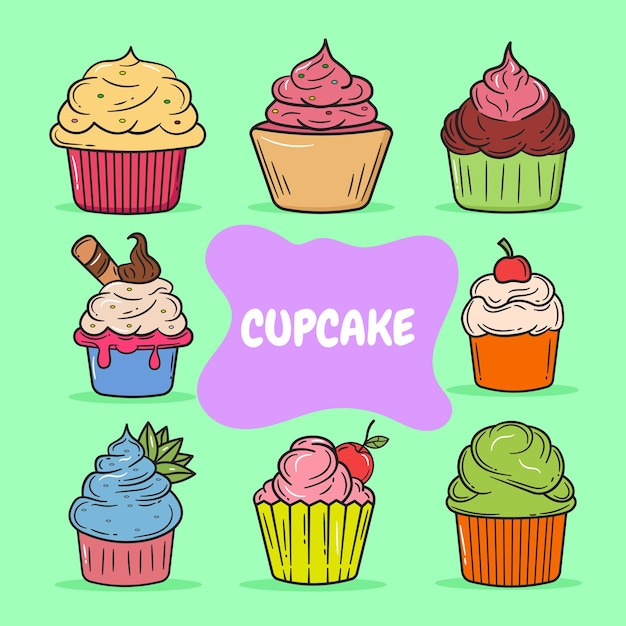 Vettore cupcake dolce scarabocchio disegnato a mano vettore di colore