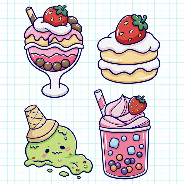 Cupcake and sweets icon set hand drawn vector illustration