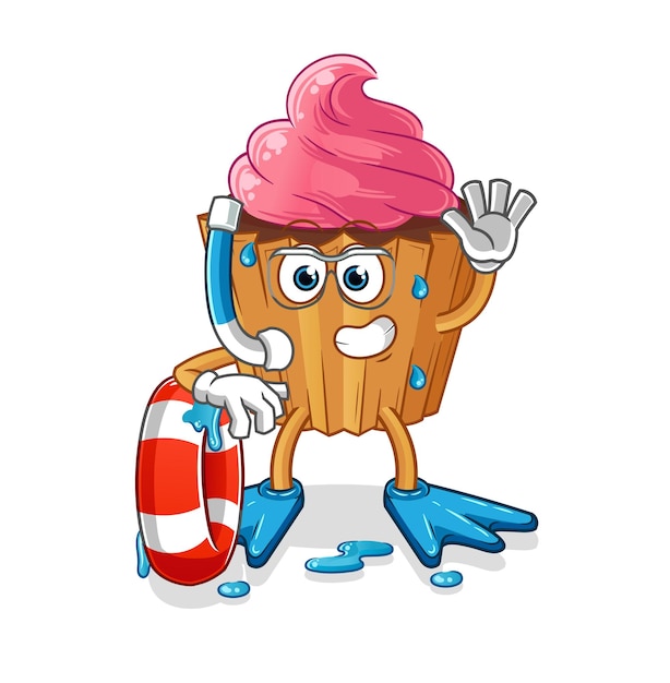 Cupcake swimmer with buoy mascot cartoon vector