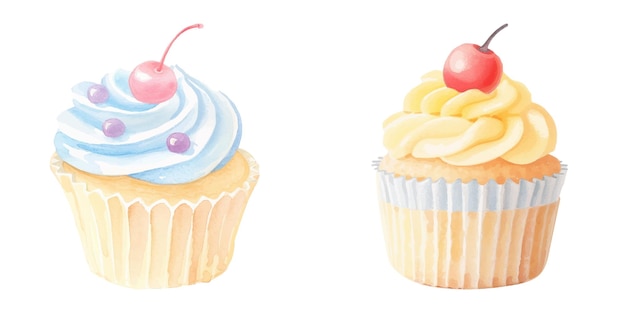 cupcake topped cherry waterverf vector illustratie 19