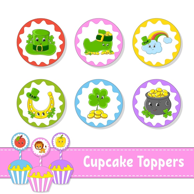 Cupcake Toppers Set of six round pictures cartoon characters Cute image For birthday baby shower