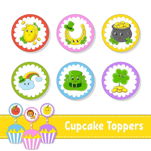 Cupcake Toppers Set of six round pictures cartoon characters Cute image For birthday baby shower