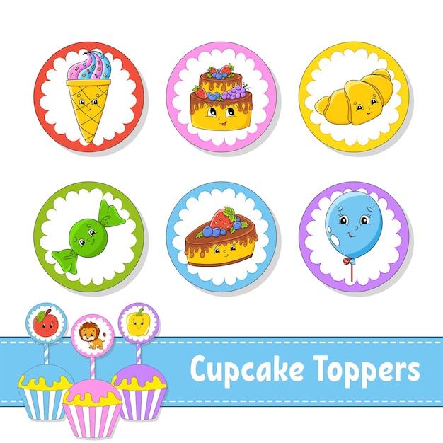 Cupcake toppers. set of six round pictures.