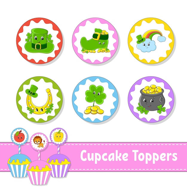 Cupcake Toppers Set van zes ronde afbeeldingen stripfiguren Leuke afbeelding Voor verjaardag baby shower