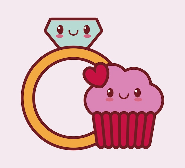 Immagine dell'icona di stile kawaii correlato giorno di san valentino cupcake