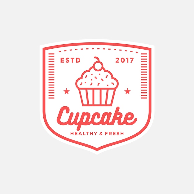 Logo design vintage vettoriale di cupcake