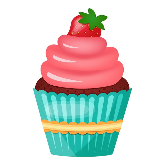 Cupcake Vintage retro cupcake with cream and strawberry Vector illustration