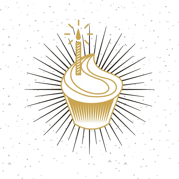 Cupcake con candela su sfondo bianco. design colorato. illustrazione vettoriale