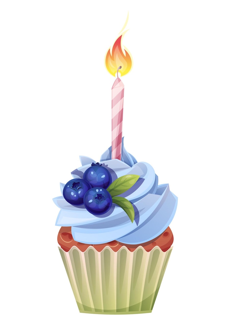Vector cupcake with a candle on a white background happy birthday illustration muffin with cream and