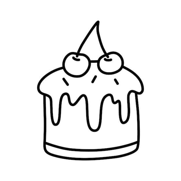 Cupcake with cherries vector doodle drawing