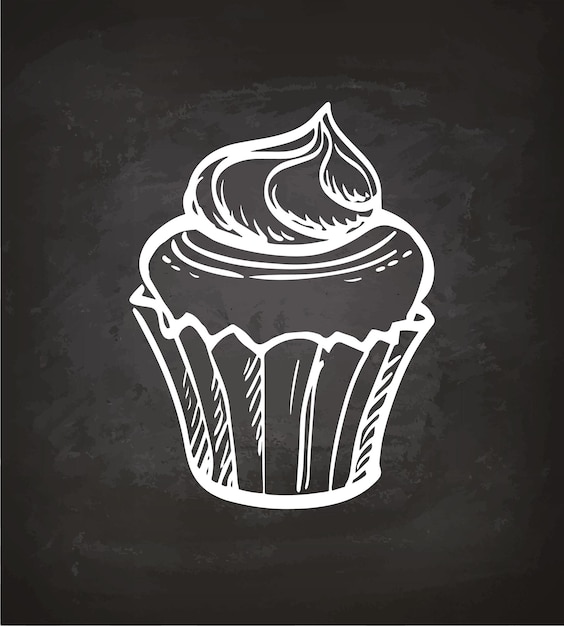 Cupcake with cream Chalk sketch on blackboard Hand drawn vector illustration Retro style