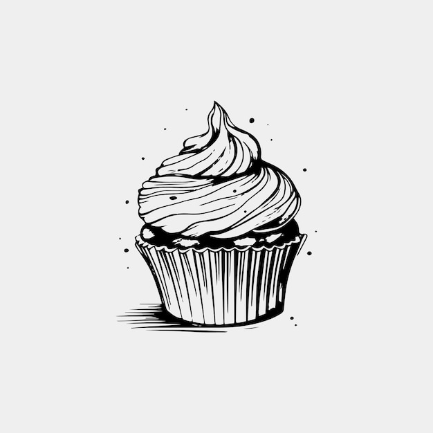 cupcake with a cream hand drawn vector doodle sketch icon sweet dessert