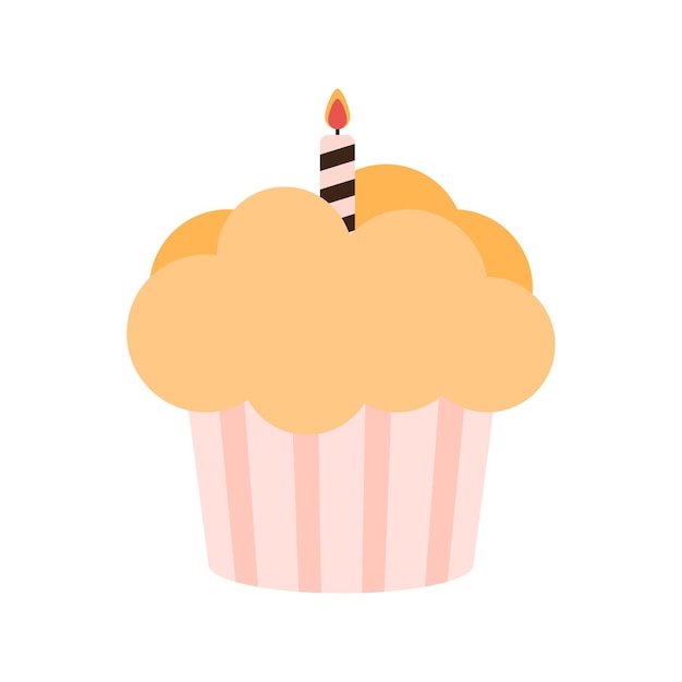 Cupcake with fondant and one candle. Vector illustration. EPS10
