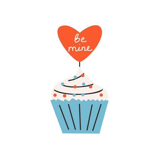 Vector cupcake with a heart and the text be mine symbol of love romance design for valentines day