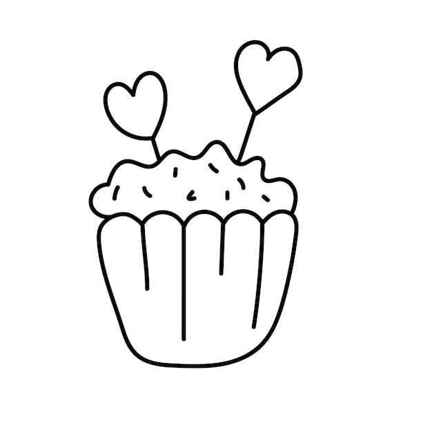 Cupcake with hearts in doodle style