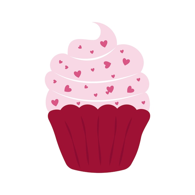 Vettore cupcake con una glassa rosa in icona a disegno piatto sullo sfondo bianco per il tuo design