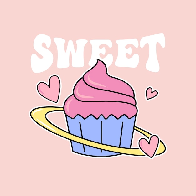 a cupcake with pink icing and a heart shaped sticker that says sweet