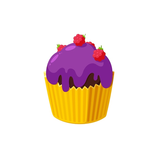 Cupcake with raspberry and violet icing Fairy cake in paper cup Tasty dessert with colored frosting