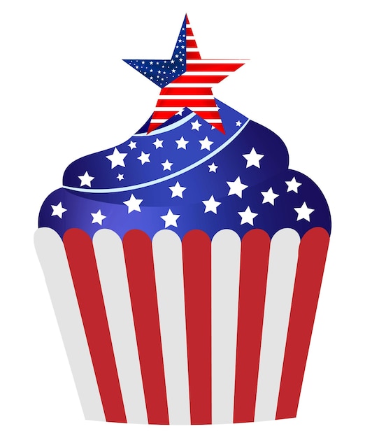 A cupcake with the stars and stripes on it