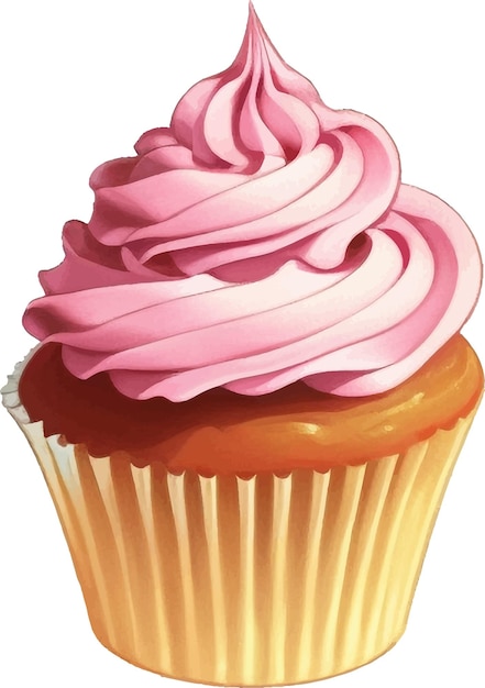 Vettore cupcake con crema di fragole dettagliata bella illustrazione vettoriale disegnato a mano