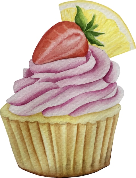 Cupcake with strawberry and lemon vector illustration