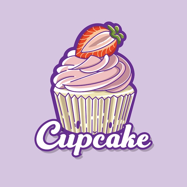 Cupcake with strawberry vector illustration