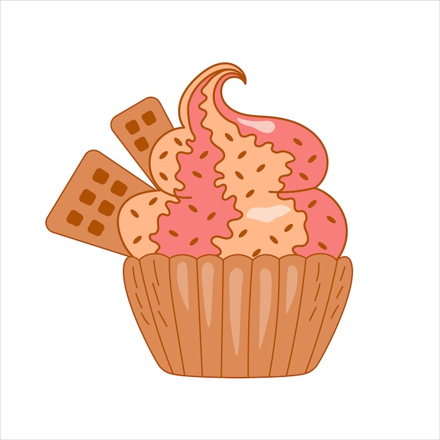 Cupcake with waffle food vector