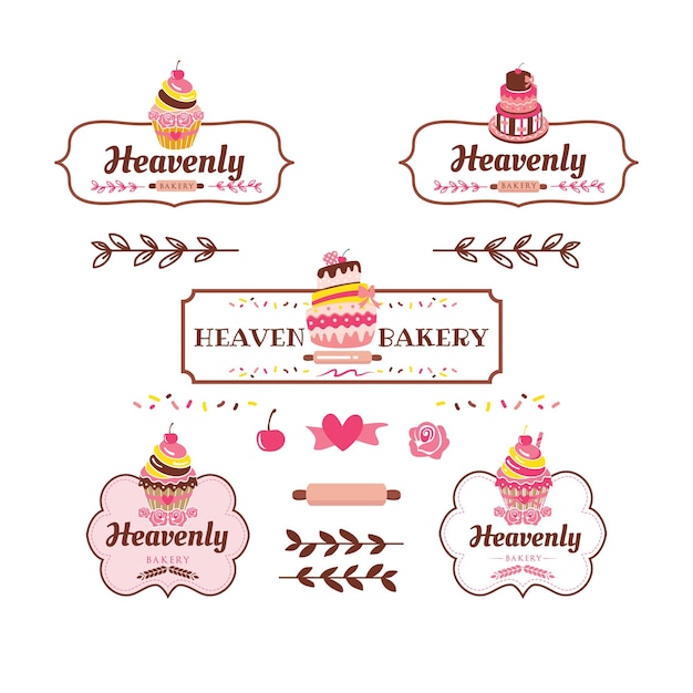 Vettore collezione cupcakes bakery shop logo design