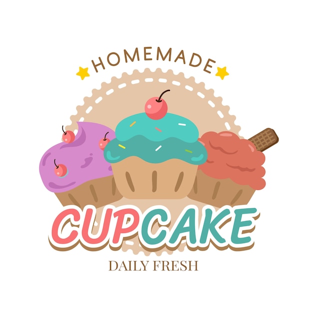 Vector cupcakes bakkerij pictogrammalplaatje logo ontwerp
