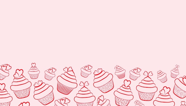 Vettore cupcakes decorati con cuori esempio di immagine di contorno c'è spazio libero per il testo illustrazione vettoriale