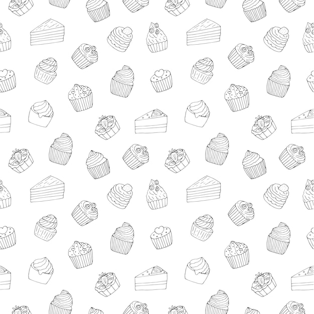 Cupcakes en cakes naadloze patroon vector illustratie hand tekenen doodles