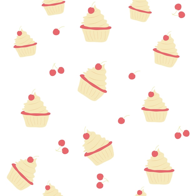 Cupcakes geschetst kleurrijk naadloos patroon op witte achtergrond