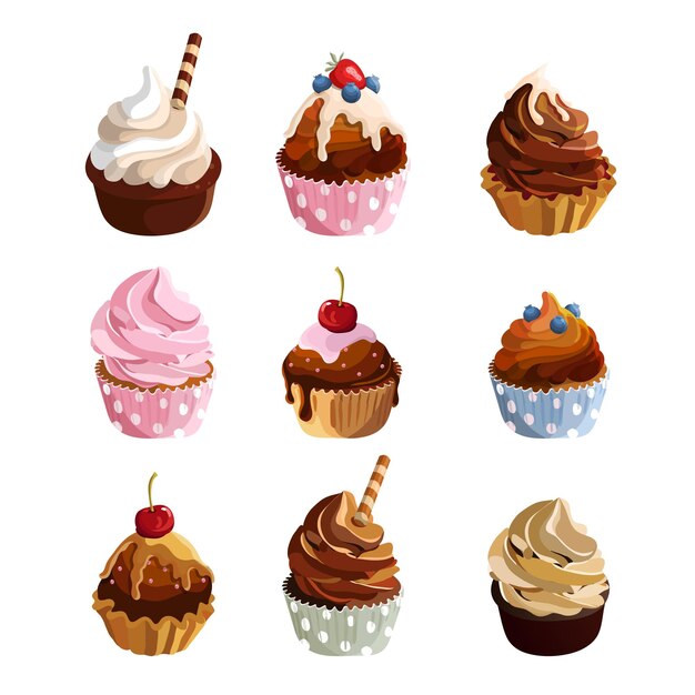 Cupcakes illustraties set