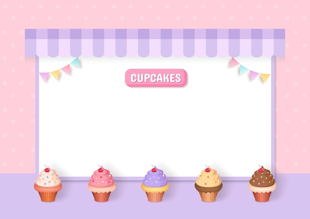 Menu cupcakes decorato con cornice del partito