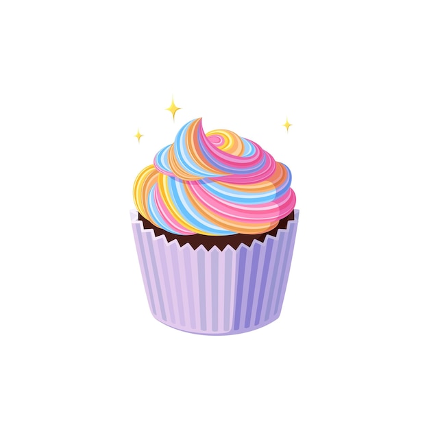 Cupcakes met wervelend regenboogglazuur Smakelijke muffin met kleurrijke room Vectorillustratie