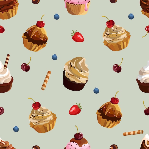 Cupcakes naadloos patroon taarten met roomillustratie vector