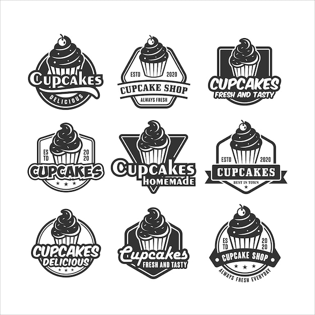 Cupcakes ontwerpen premium logo set