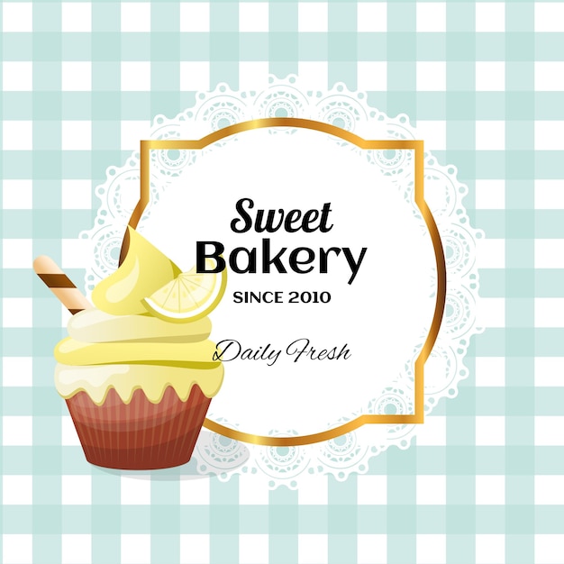 Cupcakes poster label frame with lace in vector illustration