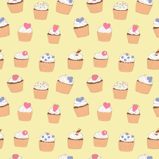 Cupcakes seamless pattern vector illustration hand drawing doodles colored