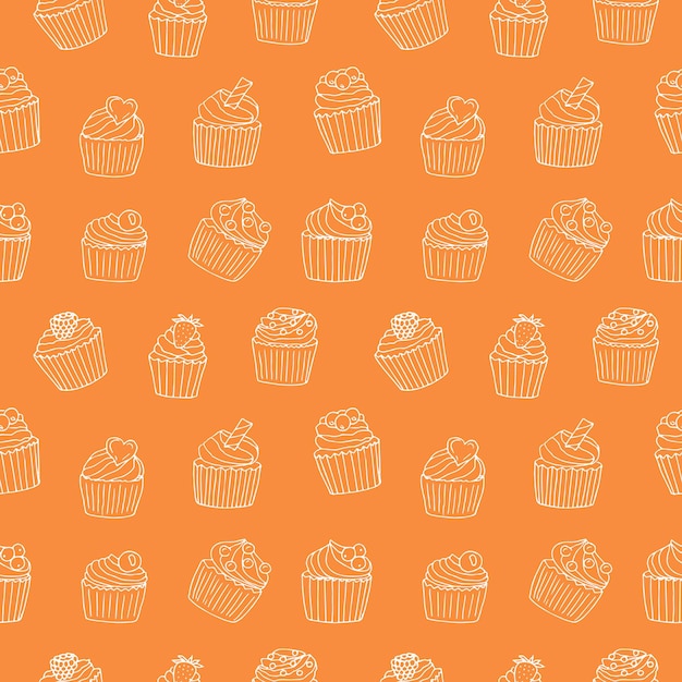 Cupcakes modello senza cuciture illustrazione vettoriale disegno a mano