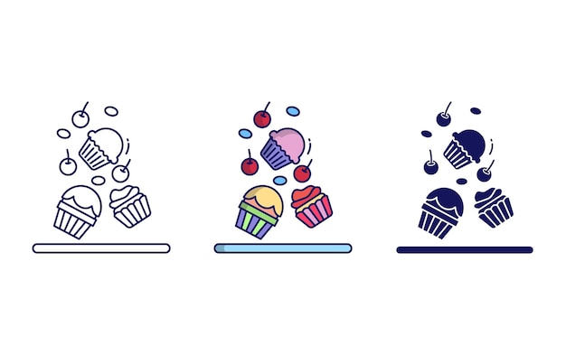 Cupcakes with cherry and gems vector icon