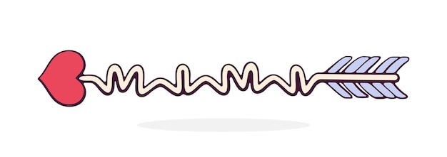 ベクトル ハート型の先端を持つ渦巻きによって湾曲したキューピッドの矢印バレンタインデーのシンボル ベクトル図