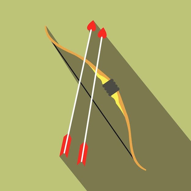 キューピッドの弓と矢のフラット アイコン緑の背景にシンプルなモダンなシンボル