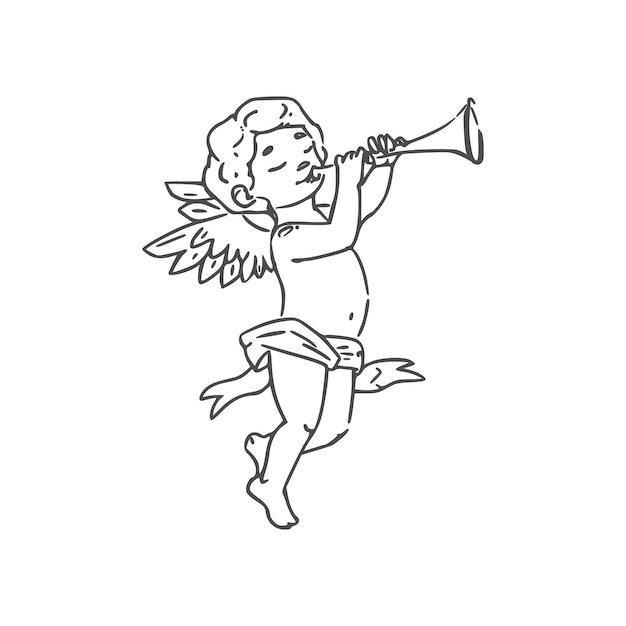 Амур мальчик играет на трубе изолированы